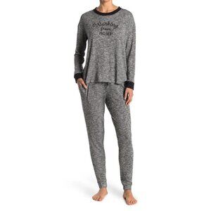 Room Service Womens Black Long Sleeve Pockets Jogger Pajamas Sets Sz M New